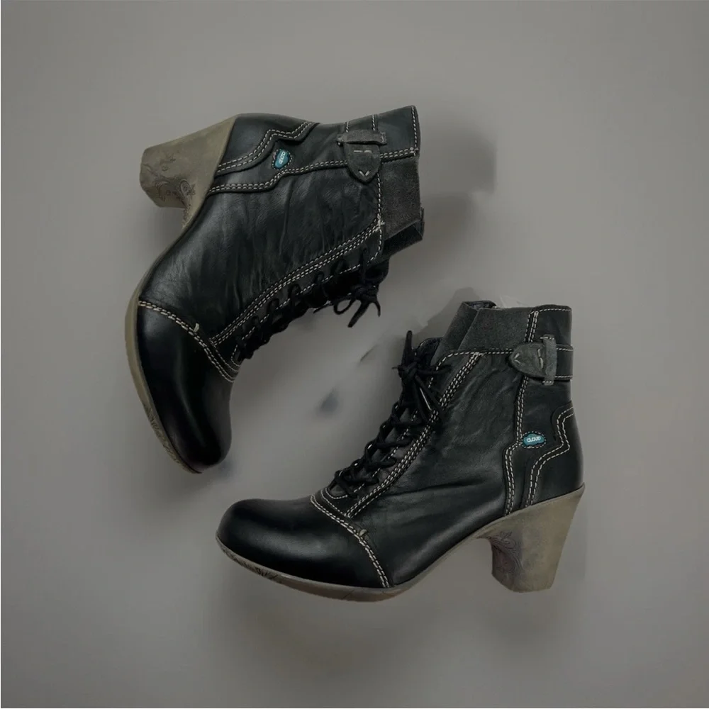 Cloud Footwear Black Leather Heeled Boots Size 38/7.5
